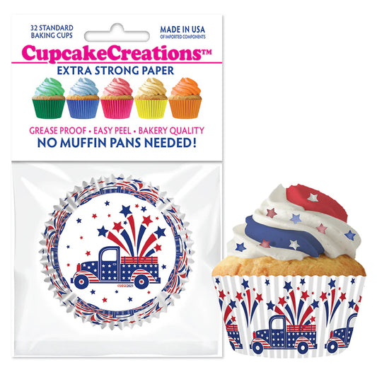Cupcake Creations // Cupcake Liners "USA Truck" 2" Base x 1 3/8 " Wall
