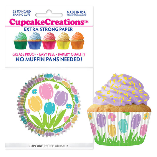 Cupcake Creations // Cupcake Liners "Spring Tulips" 2" Base x 1 3/8 " Wall