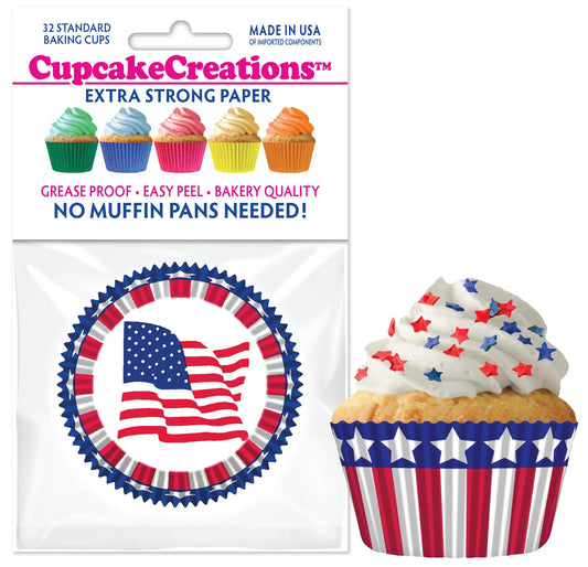 Cupcake Creations // Cupcake Liners "Stars & Stripes" 2" Base x 1 3/8 " Wall