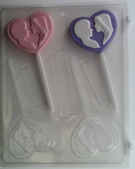 Chocolate// Candy Mold, Lollipop - Wedding, Bride and Groom silhouettes on a Heart