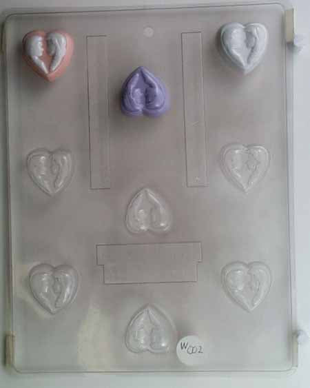 Chocolate// Candy Mold, Mini - Wedding, Bride and Groom Silhouettes on a Heart Background