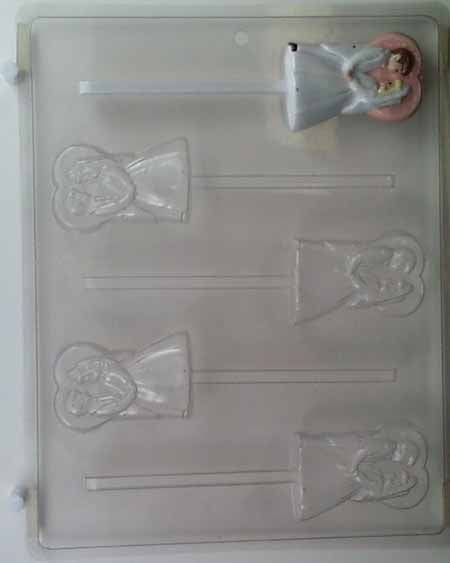 Chocolate// Candy Mold, Lollipop - Wedding, Bride & Groom Looking At Each Other with Heart