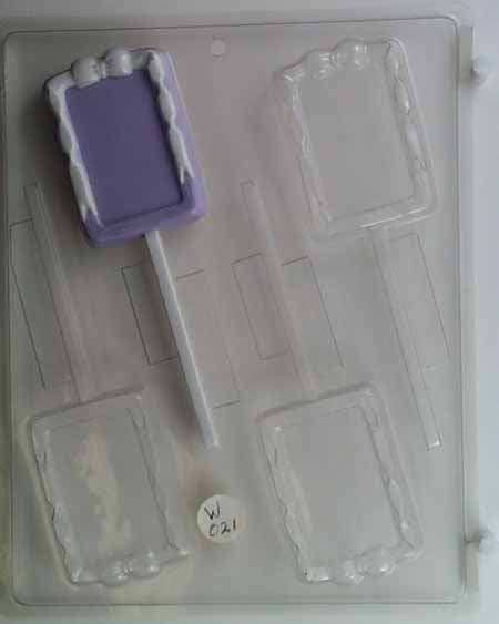 Chocolate// Candy Mold, Lollipop - Blank, Small Frame With Bow On top and Ribbon Running Down Edge
